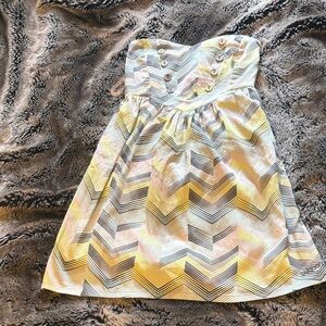 Billabong Strapless Chevron Dress in Yellow, Gray & Cream - Size S